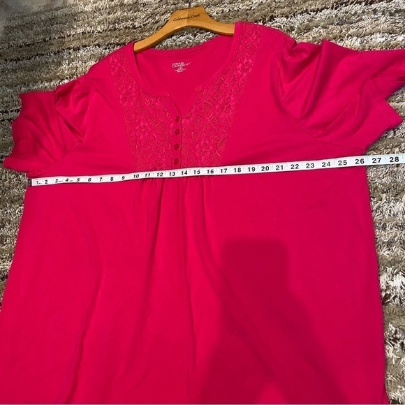 Catherines 2X Short Sleeve henley Shirt Pink with lace overlay on chest - Picture 9 of 10